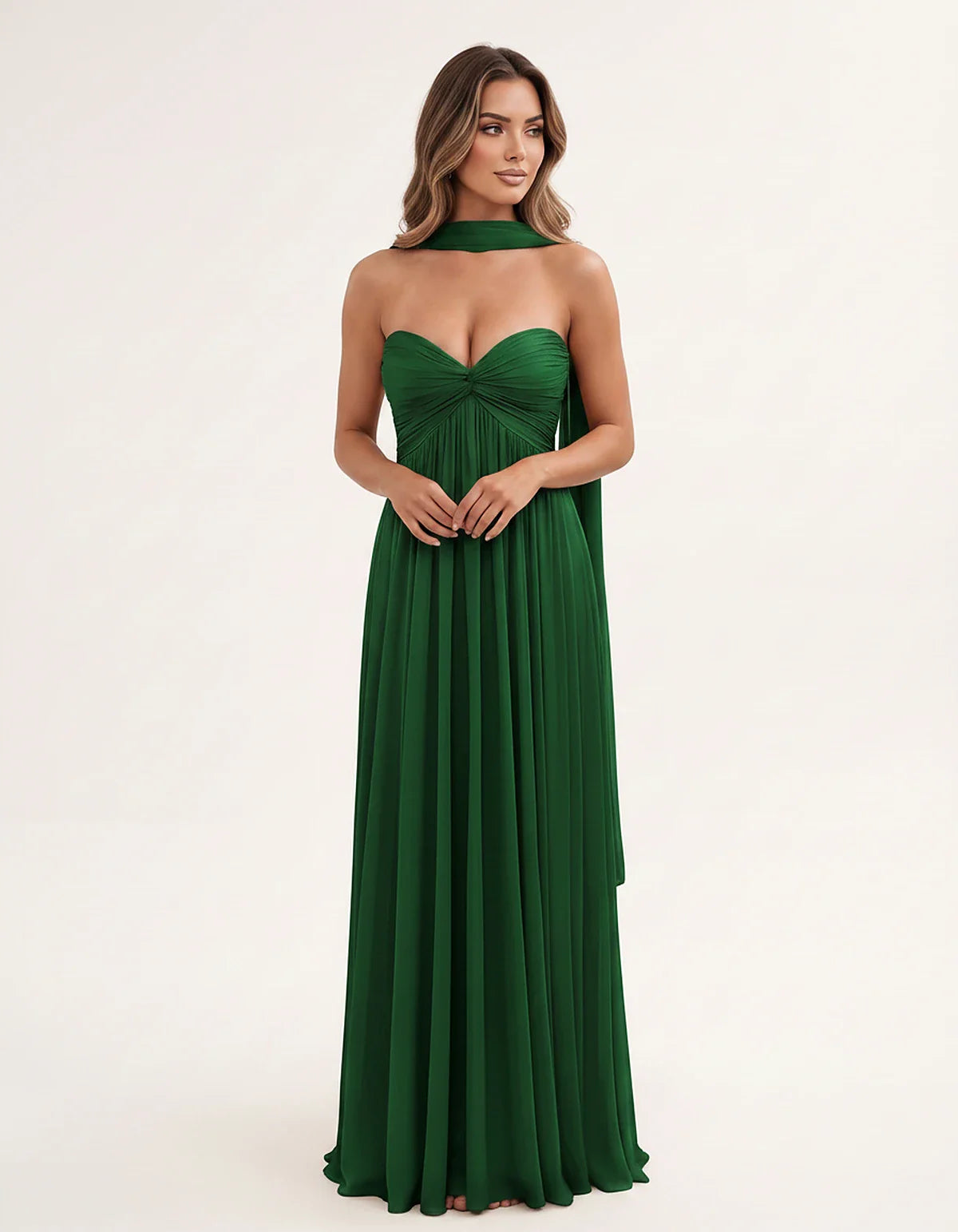 Chiffon Strapless Sweetheart Choker Draped Straight Maxi Dress for Party, Cocktail, Evening, Wedding Guest, Formal Events & S | SKU: CHD-739184620583917-EMERALD-L,CHD-739184620583917-EMERALD-M,CHD-739184620583917-EMERALD-S,CHD-739184620583917-EMERALD-XL,CHD-739184620583917-EMERALD-XS