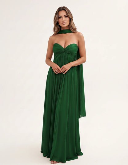 Chiffon Strapless Sweetheart Choker Draped Straight Maxi Dress for Party, Cocktail, Evening, Wedding Guest, Formal Events & S | SKU: CHD-739184620583917-EMERALD-L,CHD-739184620583917-EMERALD-M,CHD-739184620583917-EMERALD-S,CHD-739184620583917-EMERALD-XL,CHD-739184620583917-EMERALD-XS