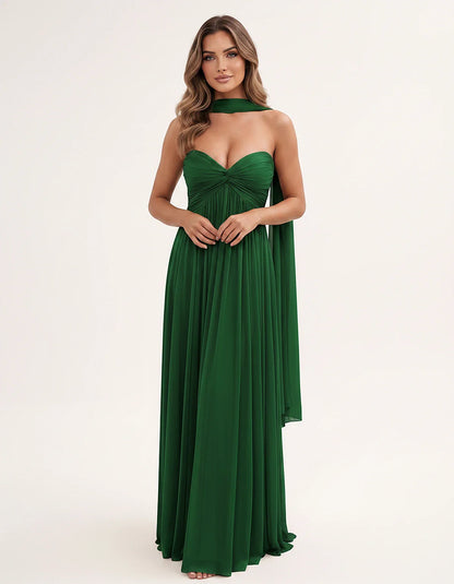 Chiffon Strapless Sweetheart Choker Draped Straight Maxi Dress for Party, Cocktail, Evening, Wedding Guest, Formal Events & S | SKU: CHD-739184620583917-EMERALD-L,CHD-739184620583917-EMERALD-M,CHD-739184620583917-EMERALD-S,CHD-739184620583917-EMERALD-XL,CHD-739184620583917-EMERALD-XS