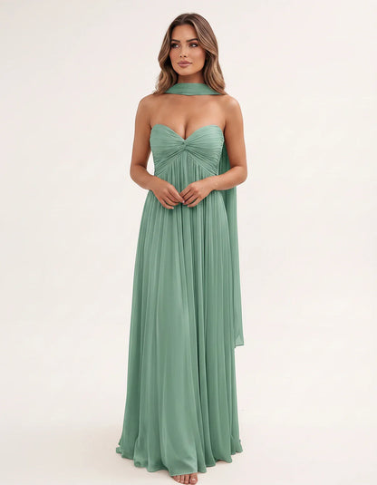 Chiffon Strapless Sweetheart Choker Draped Straight Maxi Dress for Party, Cocktail, Evening, Wedding Guest, Formal Events & S | SKU: CHD-739184620583917-SAGE-L,CHD-739184620583917-SAGE-M,CHD-739184620583917-SAGE-S,CHD-739184620583917-SAGE-XL,CHD-739184620583917-SAGE-XS