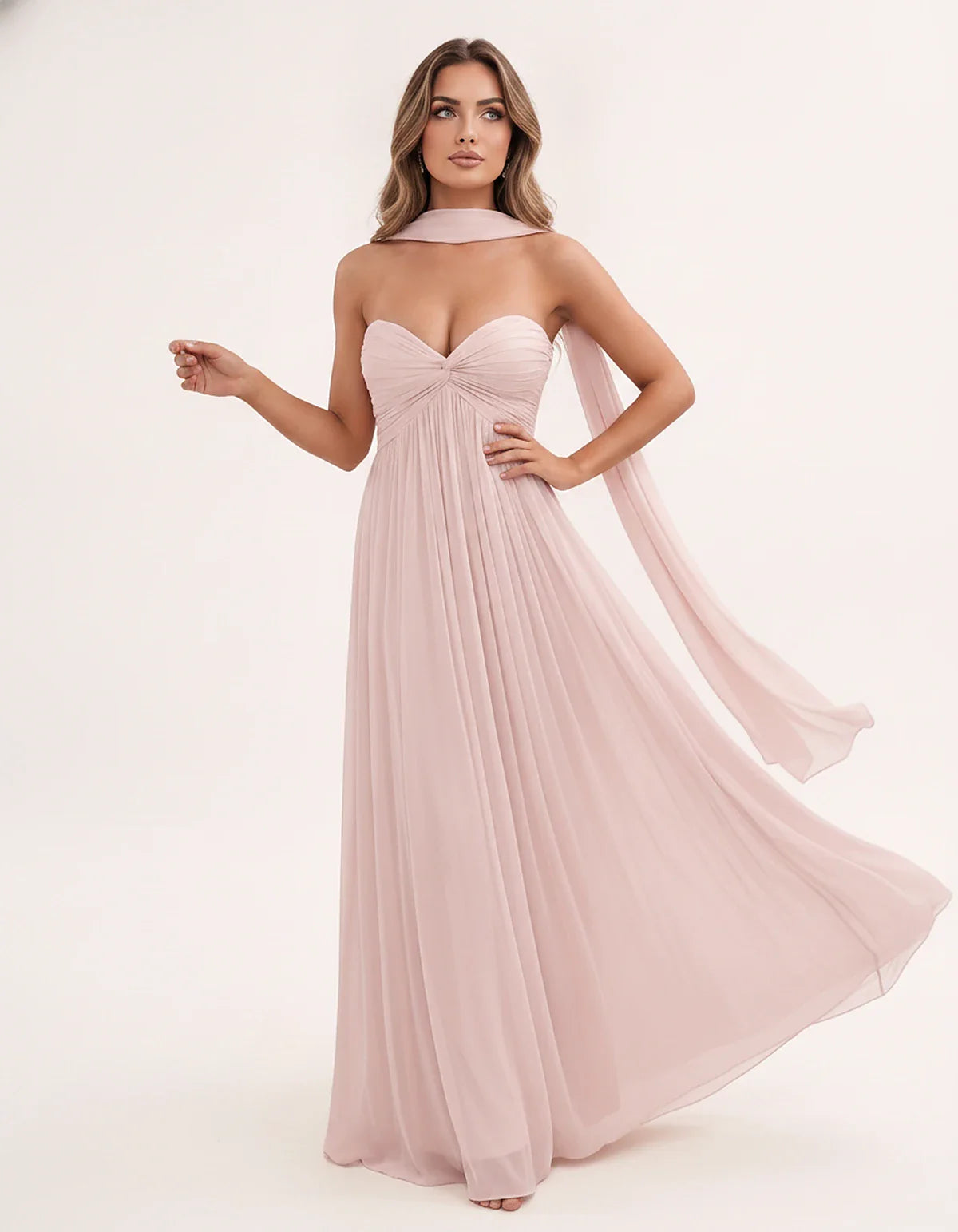 Chiffon Strapless Sweetheart Choker Draped Straight Maxi Dress for Party, Cocktail, Evening, Wedding Guest, Formal Events & S | SKU: CHD-739184620583917-BLUSH-L,CHD-739184620583917-BLUSH-M,CHD-739184620583917-BLUSH-S,CHD-739184620583917-BLUSH-XL,CHD-739184620583917-BLUSH-XS