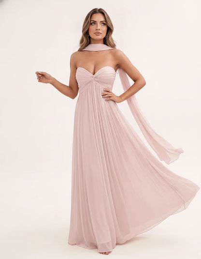 Chiffon Strapless Sweetheart Choker Draped Straight Maxi Dress for Party, Cocktail, Evening, Wedding Guest, Formal Events & S | SKU: CHD-739184620583917-BLUSH-L,CHD-739184620583917-BLUSH-M,CHD-739184620583917-BLUSH-S,CHD-739184620583917-BLUSH-XL,CHD-739184620583917-BLUSH-XS