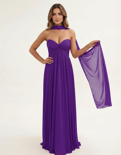 Chiffon Strapless Sweetheart Choker Draped Straight Maxi Dress for Party, Cocktail, Evening, Wedding Guest, Formal Events & S | SKU: CHD-739184620583917-PURPLE-L,CHD-739184620583917-PURPLE-M,CHD-739184620583917-PURPLE-S,CHD-739184620583917-PURPLE-XL,CHD-739184620583917-PURPLE-XS