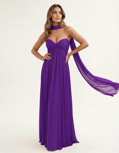 Chiffon Strapless Sweetheart Choker Draped Straight Maxi Dress for Party, Cocktail, Evening, Wedding Guest, Formal Events & S | SKU: CHD-739184620583917-PURPLE-L,CHD-739184620583917-PURPLE-M,CHD-739184620583917-PURPLE-S,CHD-739184620583917-PURPLE-XL,CHD-739184620583917-PURPLE-XS