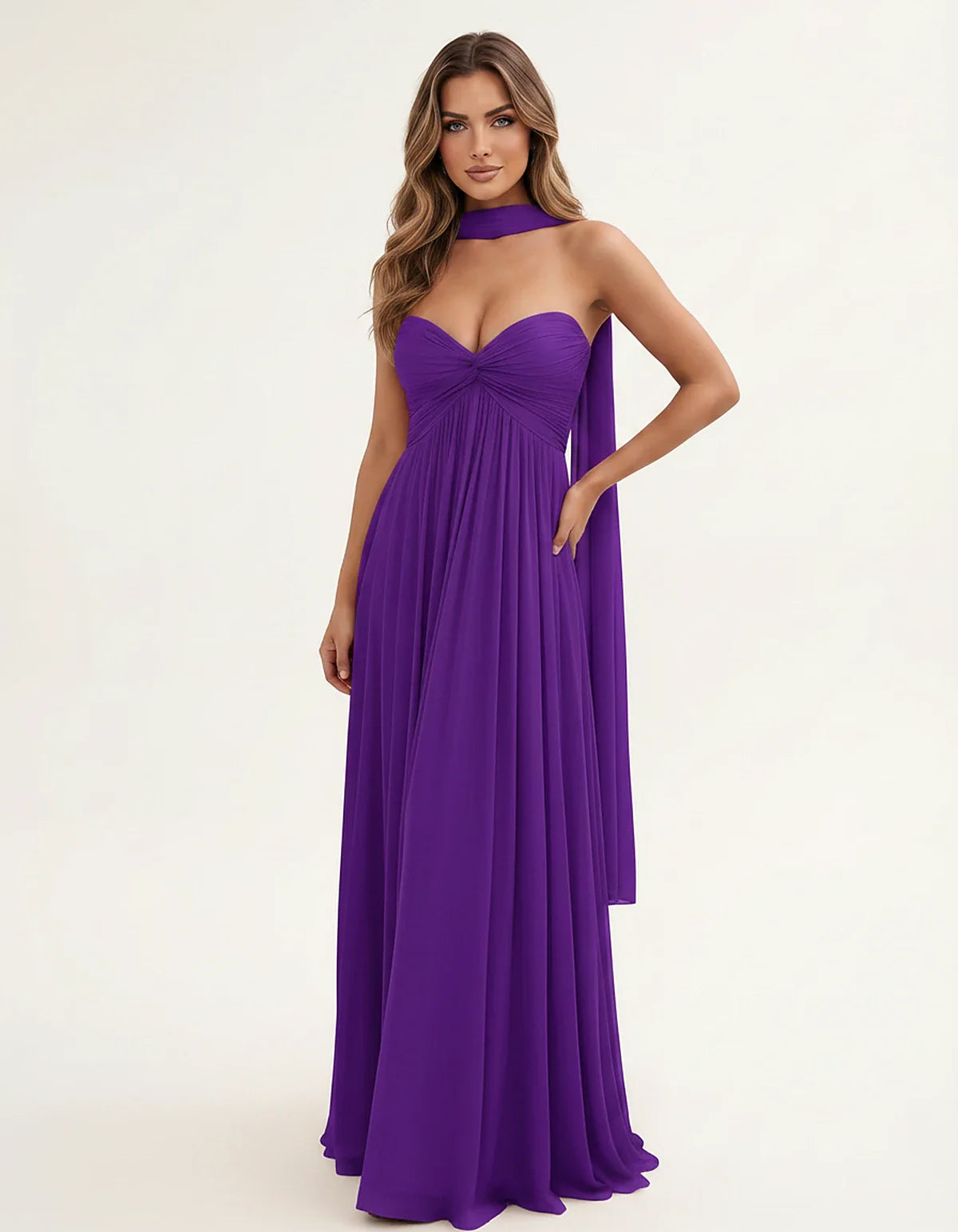 Chiffon Strapless Sweetheart Choker Draped Straight Maxi Dress for Party, Cocktail, Evening, Wedding Guest, Formal Events & S | SKU: CHD-739184620583917-PURPLE-L,CHD-739184620583917-PURPLE-M,CHD-739184620583917-PURPLE-S,CHD-739184620583917-PURPLE-XL,CHD-739184620583917-PURPLE-XS