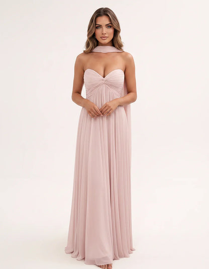Chiffon Strapless Sweetheart Choker Draped Straight Maxi Dress for Party, Cocktail, Evening, Wedding Guest, Formal Events & S | SKU: CHD-739184620583917-BLUSH-L,CHD-739184620583917-BLUSH-M,CHD-739184620583917-BLUSH-S,CHD-739184620583917-BLUSH-XL,CHD-739184620583917-BLUSH-XS