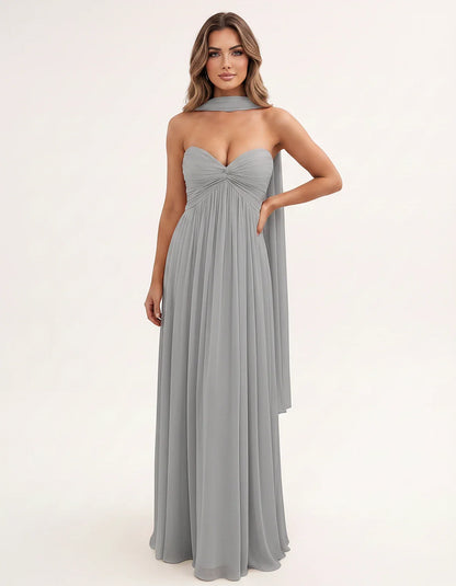 Chiffon Strapless Sweetheart Choker Draped Straight Maxi Dress for Party, Cocktail, Evening, Wedding Guest, Formal Events & S | SKU: CHD-739184620583917-SILVER-L,CHD-739184620583917-SILVER-M,CHD-739184620583917-SILVER-S,CHD-739184620583917-SILVER-XL,CHD-739184620583917-SILVER-XS
