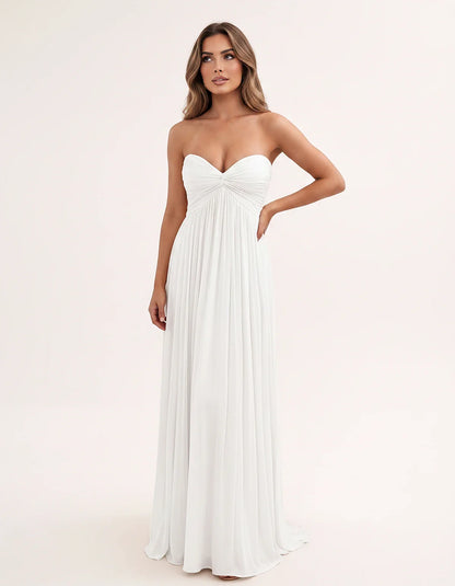 Chiffon Strapless Sweetheart Choker Draped Straight Maxi Dress for Party, Cocktail, Evening, Wedding Guest, Formal Events & S | SKU: CHD-739184620583917-WHITE-L,CHD-739184620583917-WHITE-M,CHD-739184620583917-WHITE-S,CHD-739184620583917-WHITE-XL,CHD-739184620583917-WHITE-XS