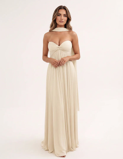 Chiffon Strapless Sweetheart Choker Draped Straight Maxi Dress for Party, Cocktail, Evening, Wedding Guest, Formal Events & S | SKU: CHD-739184620583917-CHAMPAGNE-L,CHD-739184620583917-CHAMPAGNE-M,CHD-739184620583917-CHAMPAGNE-S,CHD-739184620583917-CHAMPAGNE-XL,CHD-739184620583917-CHAMPAGNE-XS