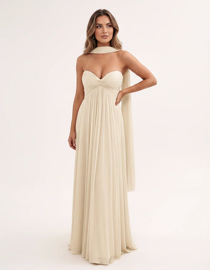 Chiffon Strapless Sweetheart Choker Draped Straight Maxi Dress for Party, Cocktail, Evening, Wedding Guest, Formal Events & S | SKU: CHD-739184620583917-CHAMPAGNE-L,CHD-739184620583917-CHAMPAGNE-M,CHD-739184620583917-CHAMPAGNE-S,CHD-739184620583917-CHAMPAGNE-XL,CHD-739184620583917-CHAMPAGNE-XS