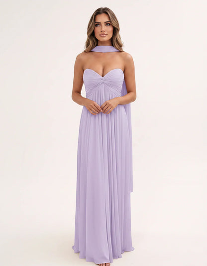 Chiffon Strapless Sweetheart Choker Draped Straight Maxi Dress for Party, Cocktail, Evening, Wedding Guest, Formal Events & S | SKU: CHD-739184620583917-LILAC-L,CHD-739184620583917-LILAC-M,CHD-739184620583917-LILAC-S,CHD-739184620583917-LILAC-XL,CHD-739184620583917-LILAC-XS