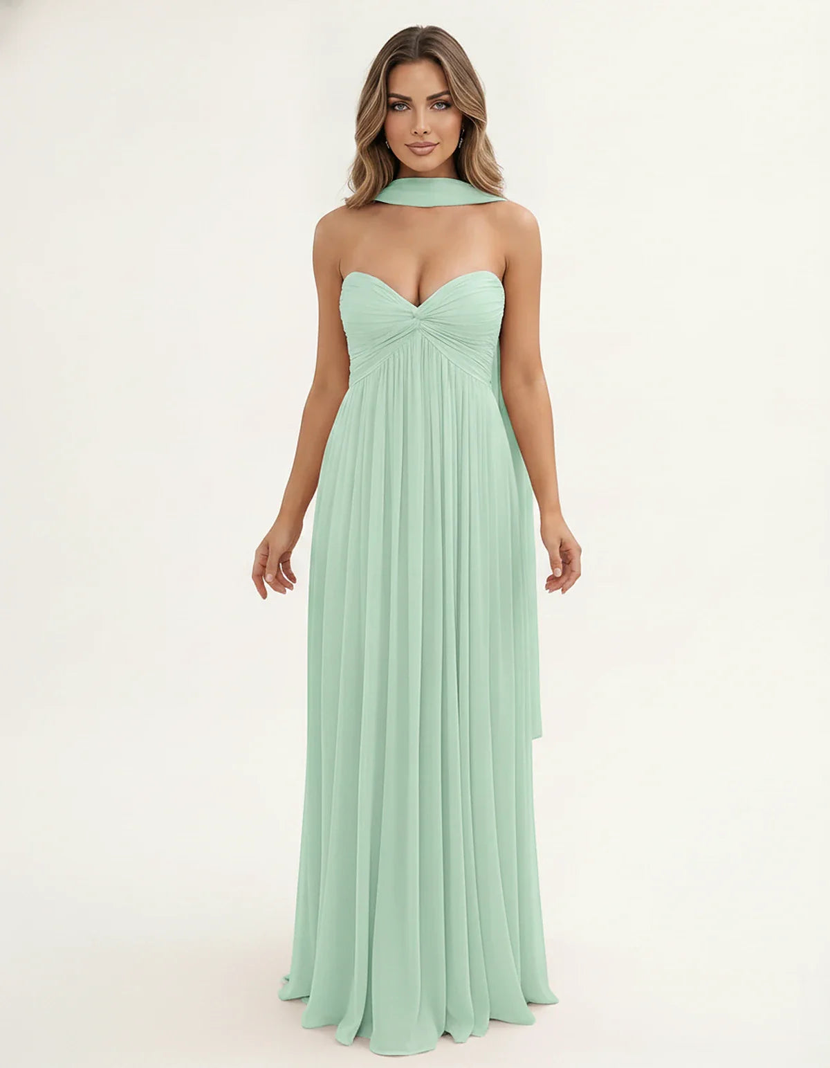 Chiffon Strapless Sweetheart Choker Draped Straight Maxi Dress for Party, Cocktail, Evening, Wedding Guest, Formal Events & S | SKU: CHD-739184620583917-MINT-L,CHD-739184620583917-MINT-M,CHD-739184620583917-MINT-S,CHD-739184620583917-MINT-XL,CHD-739184620583917-MINT-XS