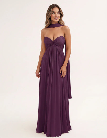 Chiffon Strapless Sweetheart Choker Draped Straight Maxi Dress for Party, Cocktail, Evening, Wedding Guest, Formal Events & S | SKU: CHD-739184620583917-PLUM-L,CHD-739184620583917-PLUM-M,CHD-739184620583917-PLUM-S,CHD-739184620583917-PLUM-XL,CHD-739184620583917-PLUM-XS