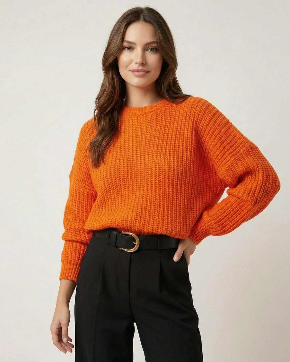 Sienna Sweater - Bright Knit Texture with Relaxed Silhouette by RAMBLION in vibrant orange.