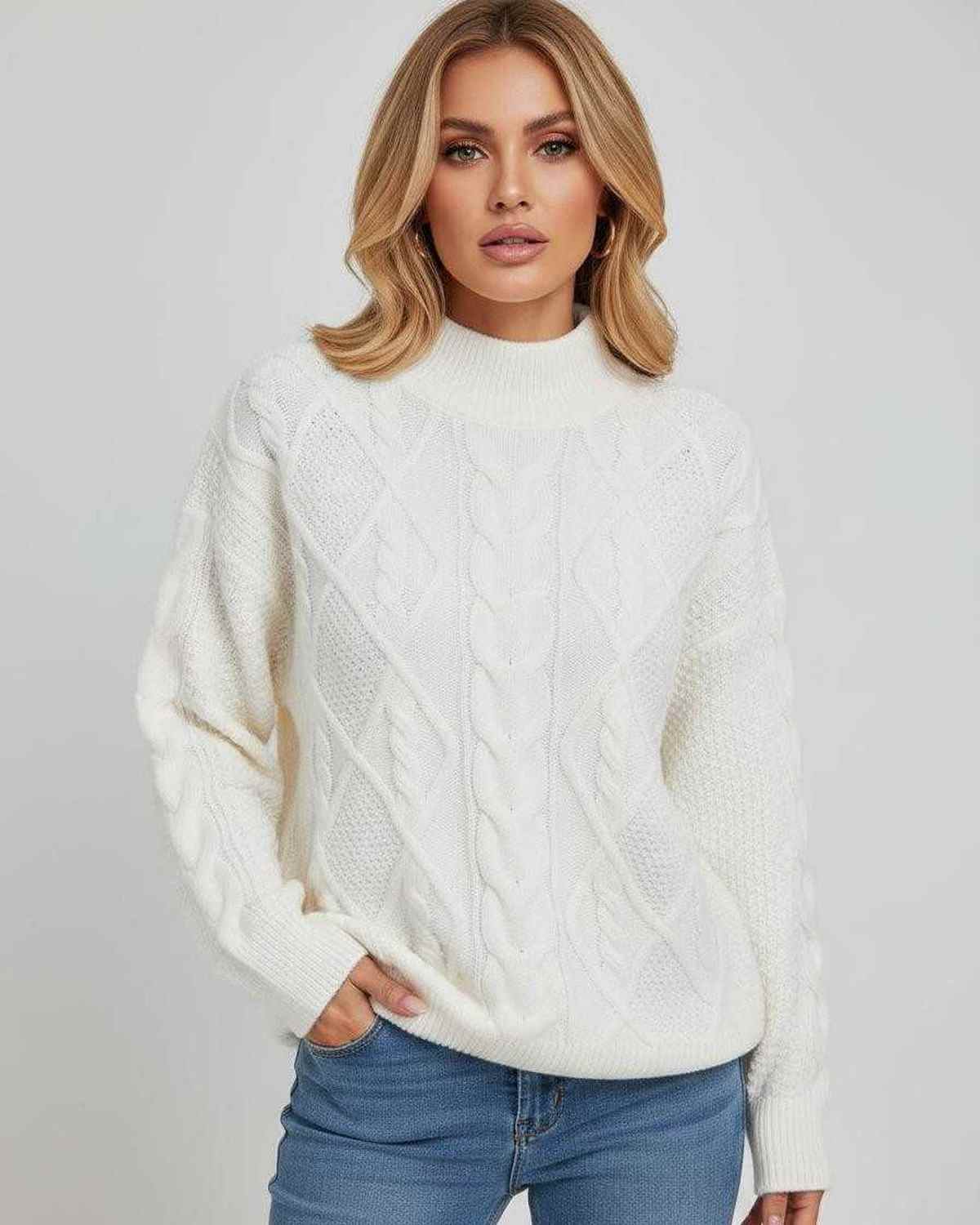 Chiffon Sweater by RAMBLION, cozy oversized cable knit design, perfect for stylish outings and everyday warmth.