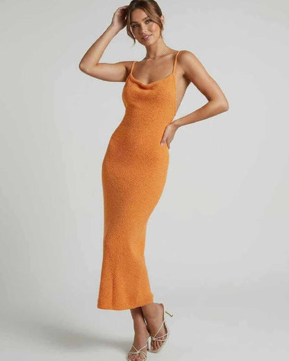 Sima Midi Dress in bold orange hue, 100% cotton, perfect for warm weather outings by RAMBLION.