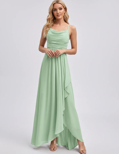 Chiffon Sleeveless Cowl Neck A-Line Maxi Dress for Party, Cocktail, Evening, Wedding Guest, Bridesmaid & Summer Events, front | SKU: SM-482716395814207-GREEN-L,SM-482716395814207-GREEN-M,SM-482716395814207-GREEN-S,SM-482716395814207-GREEN-XL,SM-482716395814207-GREEN-XS