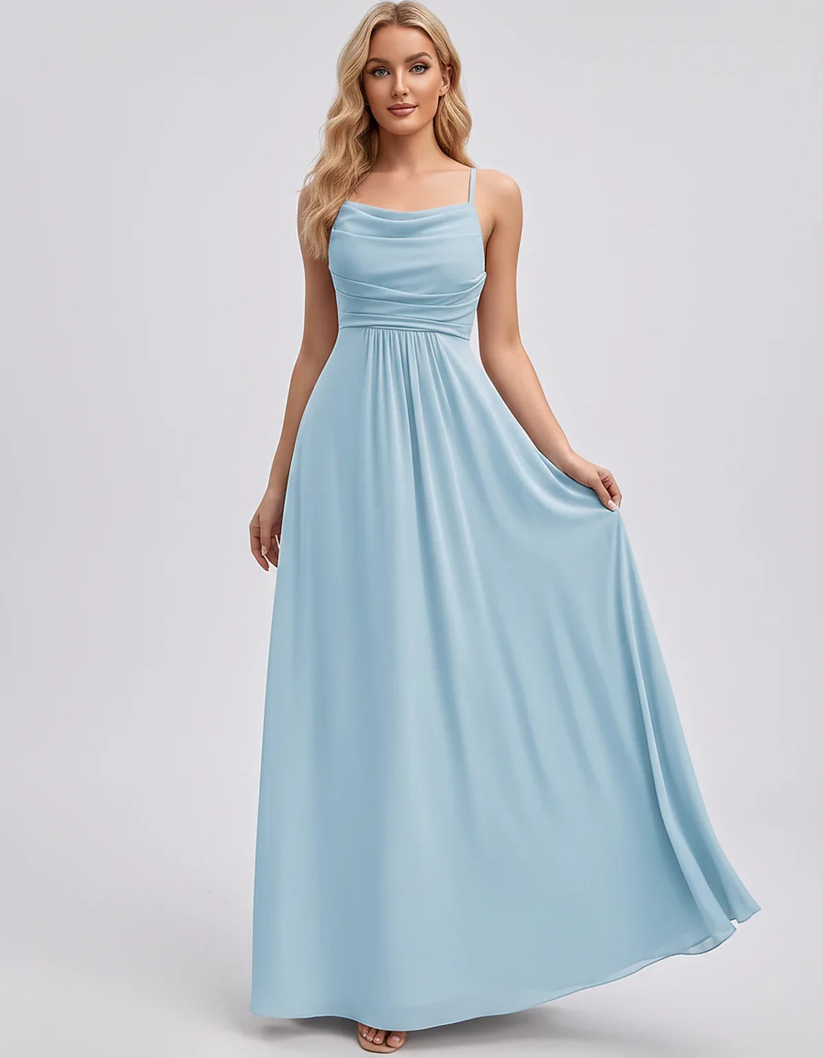 Chiffon Sleeveless Cowl Neck A-Line Maxi Dress for Party, Cocktail, Evening, Wedding Guest, Bridesmaid & Summer Events, front | SKU: SM-482716395814207-LIGHTBLUE-L,SM-482716395814207-LIGHTBLUE-M,SM-482716395814207-LIGHTBLUE-S,SM-482716395814207-LIGHTBLUE-XL,SM-482716395814207-LIGHTBLUE-XS