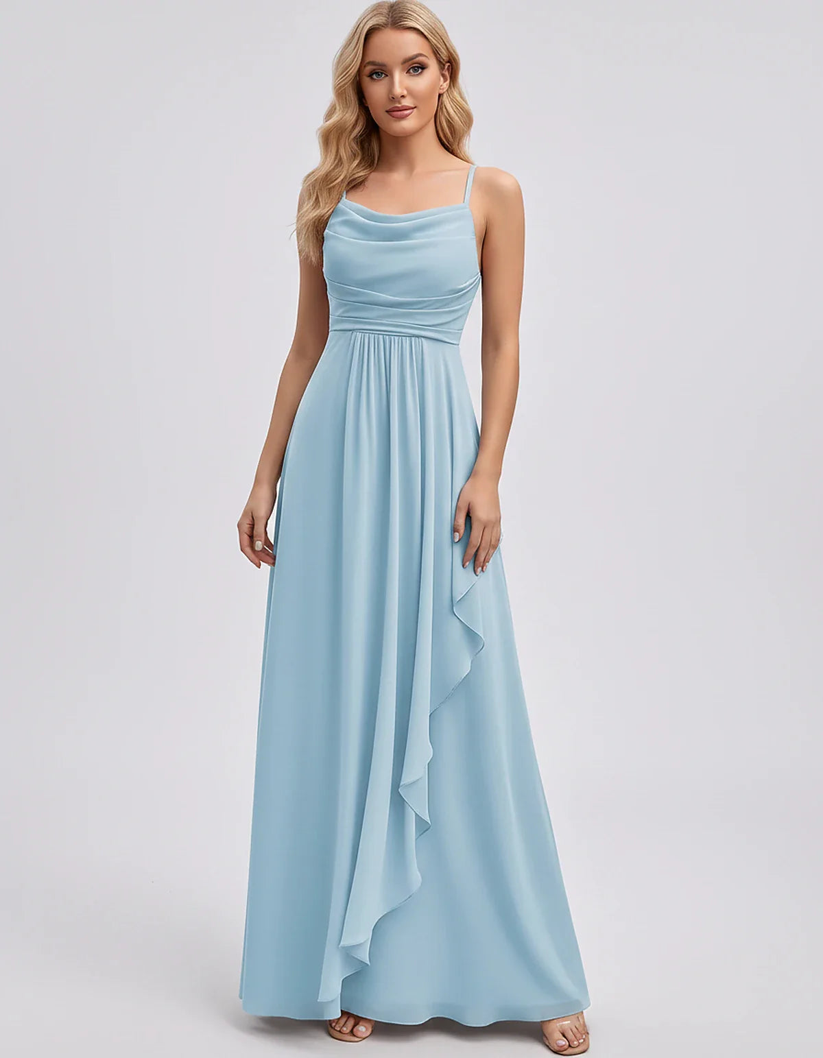 Chiffon Sleeveless Cowl Neck A-Line Maxi Dress for Party, Cocktail, Evening, Wedding Guest, Bridesmaid & Summer Events, front | SKU: SM-482716395814207-LIGHTBLUE-L,SM-482716395814207-LIGHTBLUE-M,SM-482716395814207-LIGHTBLUE-S,SM-482716395814207-LIGHTBLUE-XL,SM-482716395814207-LIGHTBLUE-XS
