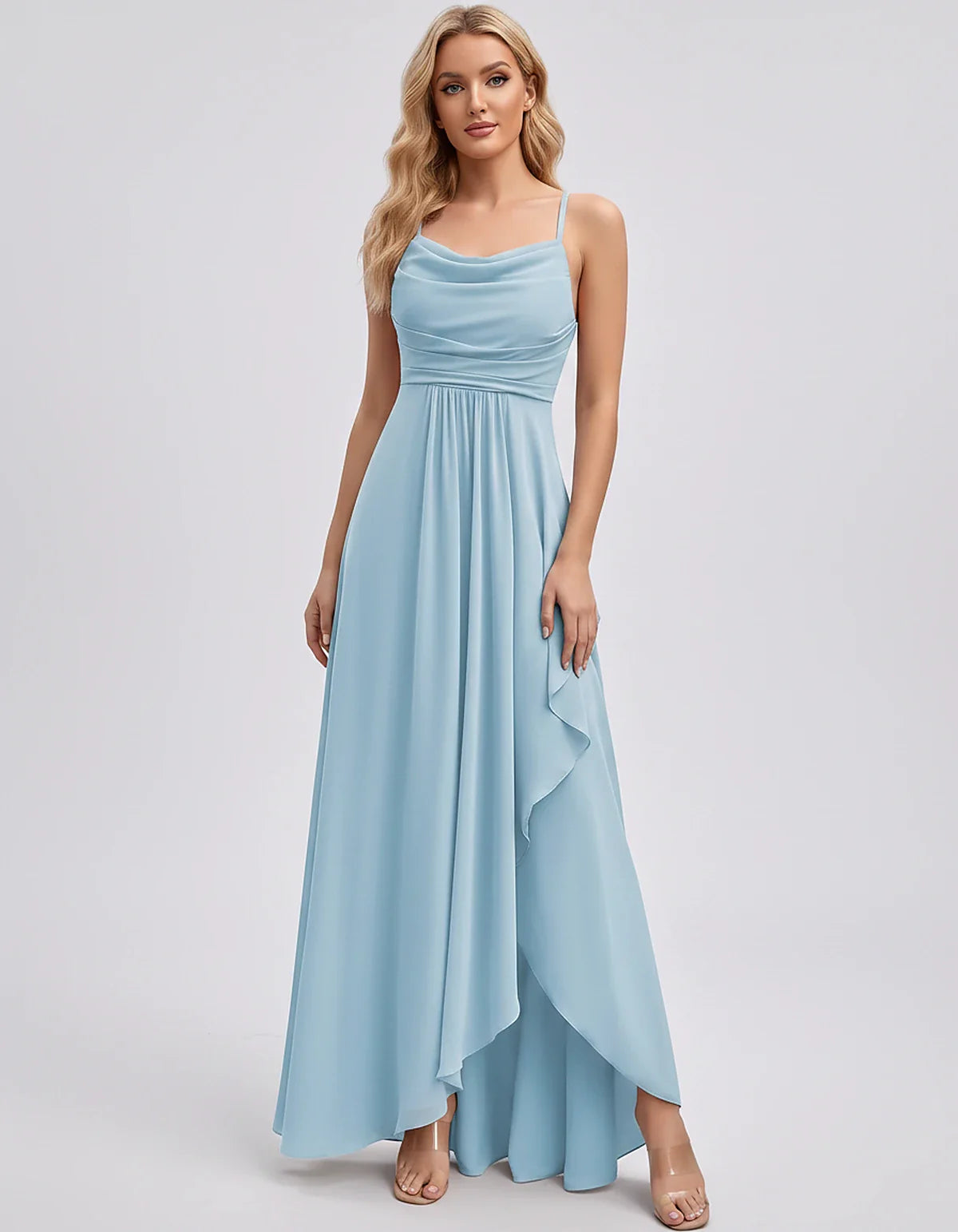 Chiffon Sleeveless Cowl Neck A-Line Maxi Dress for Party, Cocktail, Evening, Wedding Guest, Bridesmaid & Summer Events, front | SKU: SM-482716395814207-LIGHTBLUE-L,SM-482716395814207-LIGHTBLUE-M,SM-482716395814207-LIGHTBLUE-S,SM-482716395814207-LIGHTBLUE-XL,SM-482716395814207-LIGHTBLUE-XS