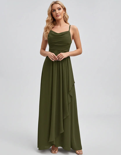Chiffon Sleeveless Cowl Neck A-Line Maxi Dress for Party, Cocktail, Evening, Wedding Guest, Bridesmaid & Summer Events, front | SKU: SM-482716395814207-ARMYGREEN-L,SM-482716395814207-ARMYGREEN-M,SM-482716395814207-ARMYGREEN-S,SM-482716395814207-ARMYGREEN-XL,SM-482716395814207-ARMYGREEN-XS