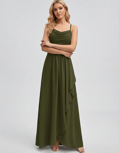 Chiffon Sleeveless Cowl Neck A-Line Maxi Dress for Party, Cocktail, Evening, Wedding Guest, Bridesmaid & Summer Events, front | SKU: SM-482716395814207-ARMYGREEN-L,SM-482716395814207-ARMYGREEN-M,SM-482716395814207-ARMYGREEN-S,SM-482716395814207-ARMYGREEN-XL,SM-482716395814207-ARMYGREEN-XS