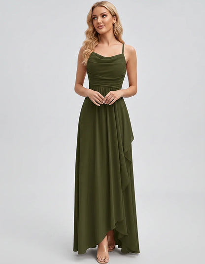 Chiffon Sleeveless Cowl Neck A-Line Maxi Dress for Party, Cocktail, Evening, Wedding Guest, Bridesmaid & Summer Events, front | SKU: SM-482716395814207-ARMYGREEN-L,SM-482716395814207-ARMYGREEN-M,SM-482716395814207-ARMYGREEN-S,SM-482716395814207-ARMYGREEN-XL,SM-482716395814207-ARMYGREEN-XS