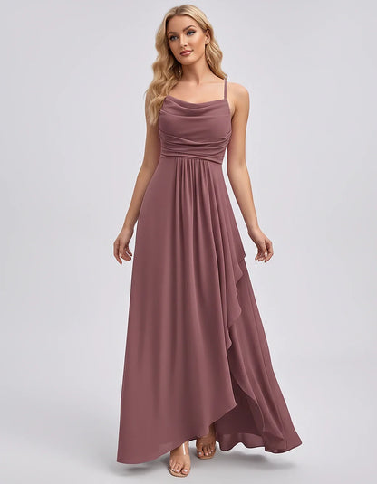 Chiffon Sleeveless Cowl Neck A-Line Maxi Dress for Party, Cocktail, Evening, Wedding Guest, Bridesmaid & Summer Events, front | SKU: SM-482716395814207-DUSTYROSE-L,SM-482716395814207-DUSTYROSE-M,SM-482716395814207-DUSTYROSE-S,SM-482716395814207-DUSTYROSE-XL,SM-482716395814207-DUSTYROSE-XS