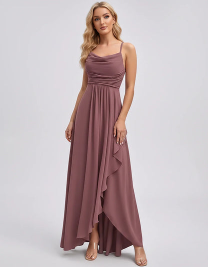 Chiffon Sleeveless Cowl Neck A-Line Maxi Dress for Party, Cocktail, Evening, Wedding Guest, Bridesmaid & Summer Events, front | SKU: SM-482716395814207-DUSTYROSE-L,SM-482716395814207-DUSTYROSE-M,SM-482716395814207-DUSTYROSE-S,SM-482716395814207-DUSTYROSE-XL,SM-482716395814207-DUSTYROSE-XS