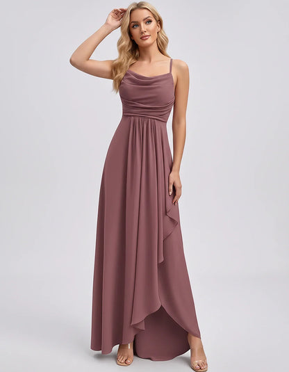 Chiffon Sleeveless Cowl Neck A-Line Maxi Dress for Party, Cocktail, Evening, Wedding Guest, Bridesmaid & Summer Events, front | SKU: SM-482716395814207-DUSTYROSE-L,SM-482716395814207-DUSTYROSE-M,SM-482716395814207-DUSTYROSE-S,SM-482716395814207-DUSTYROSE-XL,SM-482716395814207-DUSTYROSE-XS