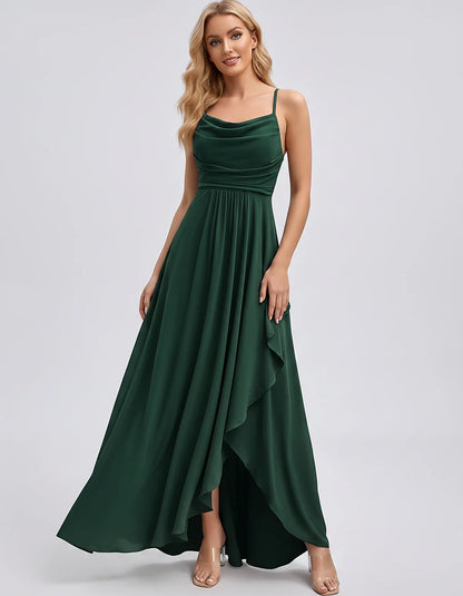 Chiffon Sleeveless Cowl Neck A-Line Maxi Dress for Party, Cocktail, Evening, Wedding Guest, Bridesmaid & Summer Events, front | SKU: SM-482716395814207-EMERALD-L,SM-482716395814207-EMERALD-M,SM-482716395814207-EMERALD-S,SM-482716395814207-EMERALD-XL,SM-482716395814207-EMERALD-XS