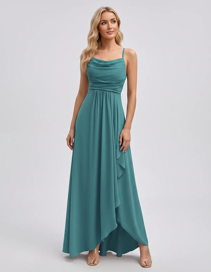 Chiffon Sleeveless Cowl Neck A-Line Maxi Dress for Party, Cocktail, Evening, Wedding Guest, Bridesmaid & Summer Events, front | SKU: SM-482716395814207-BLUEGREEN-L,SM-482716395814207-BLUEGREEN-M,SM-482716395814207-BLUEGREEN-S,SM-482716395814207-BLUEGREEN-XL,SM-482716395814207-BLUEGREEN-XS