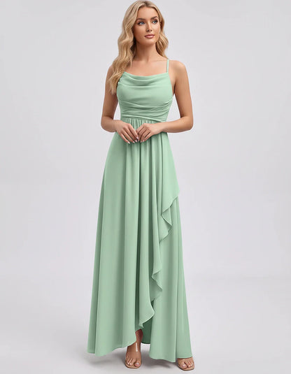 Chiffon Sleeveless Cowl Neck A-Line Maxi Dress for Party, Cocktail, Evening, Wedding Guest, Bridesmaid & Summer Events, front | SKU: SM-482716395814207-MINT-L,SM-482716395814207-MINT-M,SM-482716395814207-MINT-S,SM-482716395814207-MINT-XL,SM-482716395814207-MINT-XS