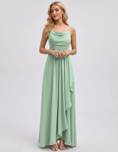 Chiffon Sleeveless Cowl Neck A-Line Maxi Dress for Party, Cocktail, Evening, Wedding Guest, Bridesmaid & Summer Events, front | SKU: SM-482716395814207-MINT-L,SM-482716395814207-MINT-M,SM-482716395814207-MINT-S,SM-482716395814207-MINT-XL,SM-482716395814207-MINT-XS