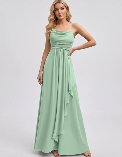 Chiffon Sleeveless Cowl Neck A-Line Maxi Dress for Party, Cocktail, Evening, Wedding Guest, Bridesmaid & Summer Events, front | SKU: SM-482716395814207-MINT-L,SM-482716395814207-MINT-M,SM-482716395814207-MINT-S,SM-482716395814207-MINT-XL,SM-482716395814207-MINT-XS