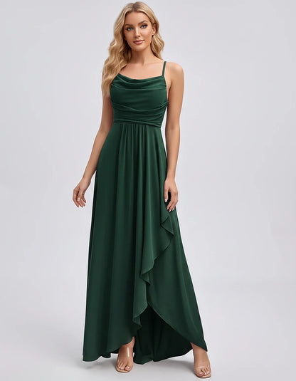 Chiffon Sleeveless Cowl Neck A-Line Maxi Dress for Party, Cocktail, Evening, Wedding Guest, Bridesmaid & Summer Events, front | SKU: SM-482716395814207-EMERALD-L,SM-482716395814207-EMERALD-M,SM-482716395814207-EMERALD-S,SM-482716395814207-EMERALD-XL,SM-482716395814207-EMERALD-XS