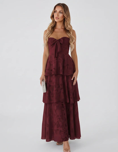 Jacquard Chiffon Sleeveless Sweetheart A-Line Maxi Dress for Party, Cocktail, Evening, Wedding Guest, Prom & Summer Events, f | SKU: SM-874531962847105-BURGUNDY-L,SM-874531962847105-BURGUNDY-M,SM-874531962847105-BURGUNDY-S,SM-874531962847105-BURGUNDY-XL,SM-874531962847105-BURGUNDY-XS