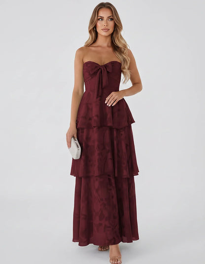 Jacquard Chiffon Sleeveless Sweetheart A-Line Maxi Dress for Party, Cocktail, Evening, Wedding Guest, Prom & Summer Events, f | SKU: SM-874531962847105-BURGUNDY-L,SM-874531962847105-BURGUNDY-M,SM-874531962847105-BURGUNDY-S,SM-874531962847105-BURGUNDY-XL,SM-874531962847105-BURGUNDY-XS