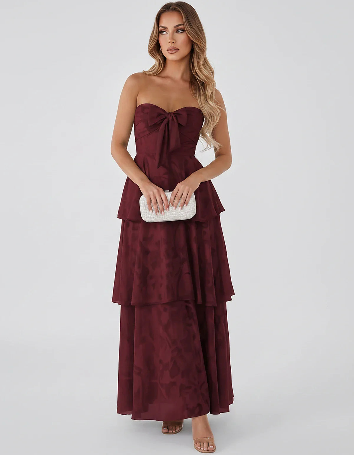 Jacquard Chiffon Sleeveless Sweetheart A-Line Maxi Dress for Party, Cocktail, Evening, Wedding Guest, Prom & Summer Events, f | SKU: SM-874531962847105-BURGUNDY-L,SM-874531962847105-BURGUNDY-M,SM-874531962847105-BURGUNDY-S,SM-874531962847105-BURGUNDY-XL,SM-874531962847105-BURGUNDY-XS