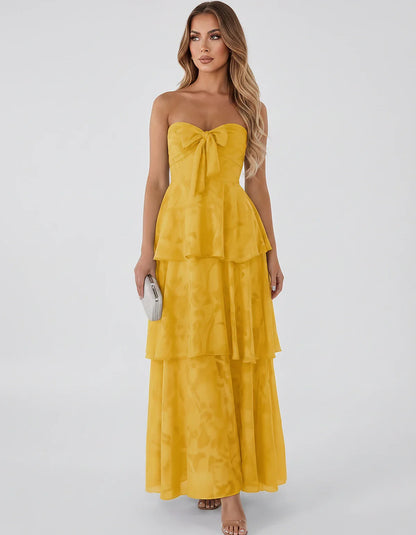 Jacquard Chiffon Sleeveless Sweetheart A-Line Maxi Dress for Party, Cocktail, Evening, Wedding Guest, Prom & Summer Events, f | SKU: SM-874531962847105-GOLD-L,SM-874531962847105-GOLD-M,SM-874531962847105-GOLD-S,SM-874531962847105-GOLD-XL,SM-874531962847105-GOLD-XS