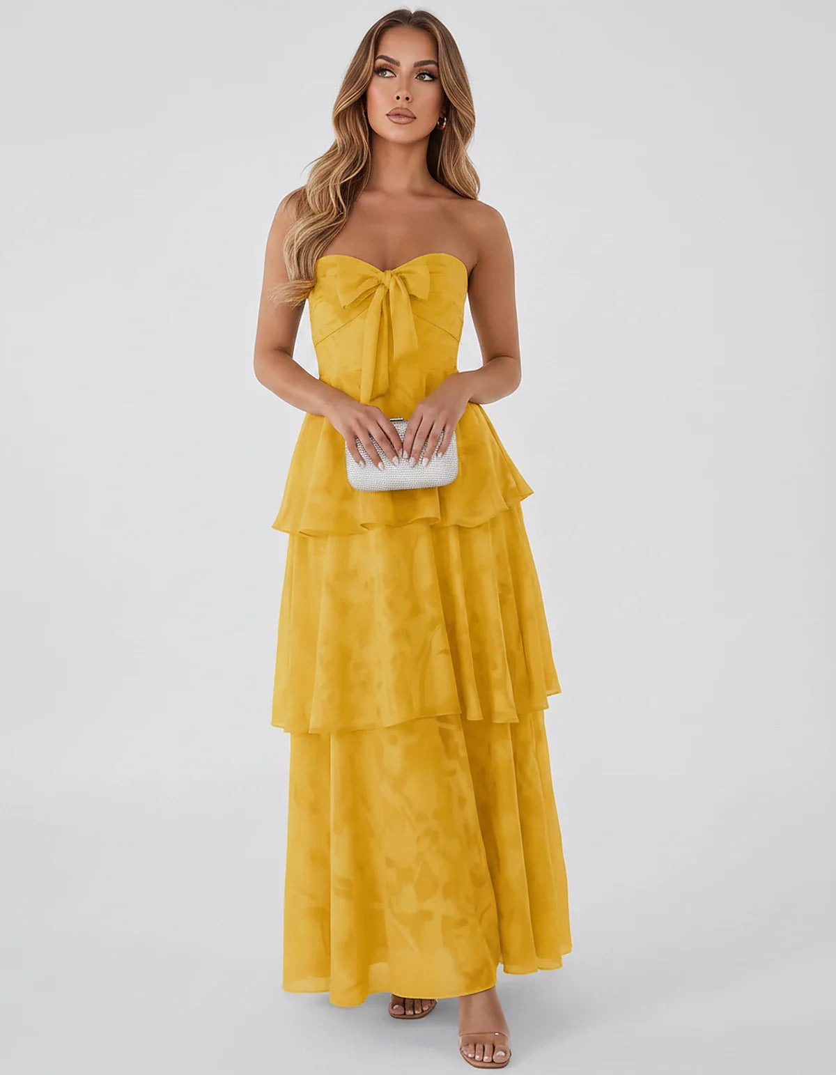 Jacquard Chiffon Sleeveless Sweetheart A-Line Maxi Dress for Party, Cocktail, Evening, Wedding Guest, Prom & Summer Events, f | SKU: SM-874531962847105-GOLD-L,SM-874531962847105-GOLD-M,SM-874531962847105-GOLD-S,SM-874531962847105-GOLD-XL,SM-874531962847105-GOLD-XS
