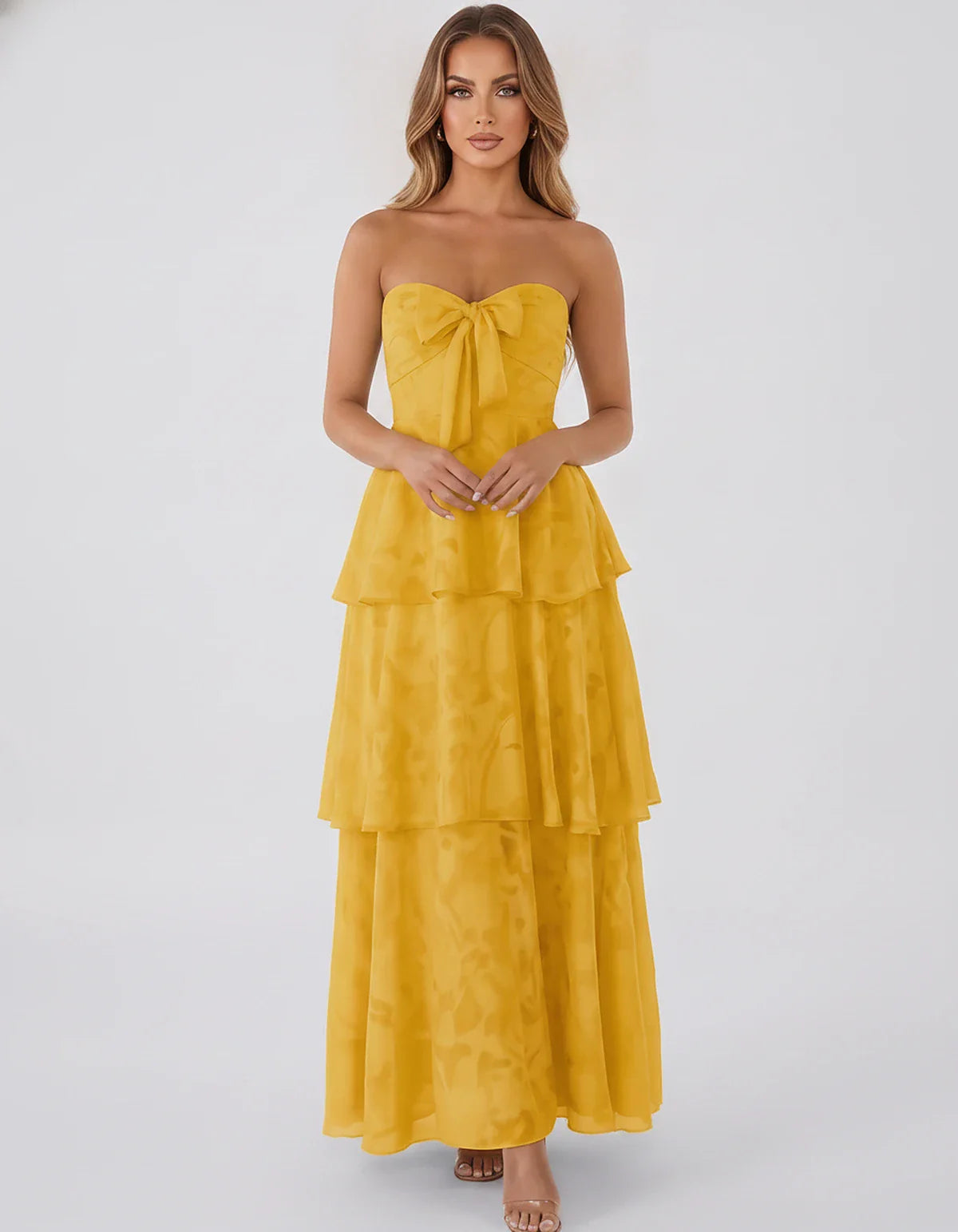 Jacquard Chiffon Sleeveless Sweetheart A-Line Maxi Dress for Party, Cocktail, Evening, Wedding Guest, Prom & Summer Events, f | SKU: SM-874531962847105-GOLD-L,SM-874531962847105-GOLD-M,SM-874531962847105-GOLD-S,SM-874531962847105-GOLD-XL,SM-874531962847105-GOLD-XS