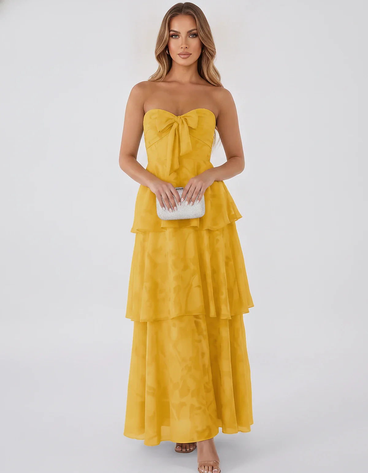 Jacquard Chiffon Sleeveless Sweetheart A-Line Maxi Dress for Party, Cocktail, Evening, Wedding Guest, Prom & Summer Events, f | SKU: SM-874531962847105-GOLD-L,SM-874531962847105-GOLD-M,SM-874531962847105-GOLD-S,SM-874531962847105-GOLD-XL,SM-874531962847105-GOLD-XS