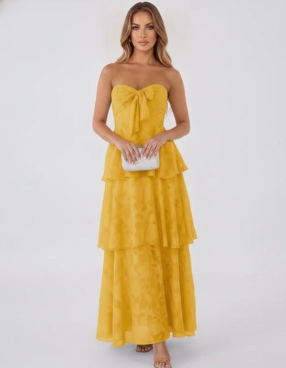 Jacquard Chiffon Sleeveless Sweetheart A-Line Maxi Dress for Party, Cocktail, Evening, Wedding Guest, Prom & Summer Events, f | SKU: SM-874531962847105-GOLD-L,SM-874531962847105-GOLD-M,SM-874531962847105-GOLD-S,SM-874531962847105-GOLD-XL,SM-874531962847105-GOLD-XS