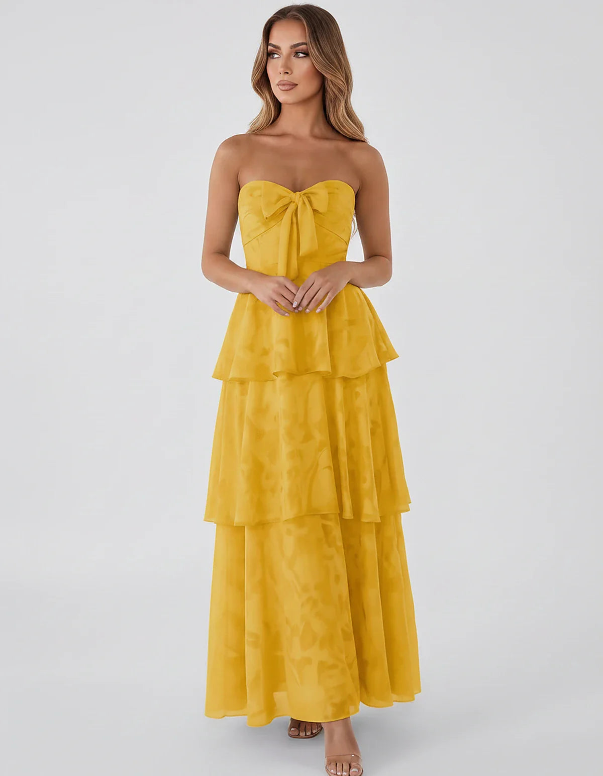Jacquard Chiffon Sleeveless Sweetheart A-Line Maxi Dress for Party, Cocktail, Evening, Wedding Guest, Prom & Summer Events, f | SKU: SM-874531962847105-GOLD-L,SM-874531962847105-GOLD-M,SM-874531962847105-GOLD-S,SM-874531962847105-GOLD-XL,SM-874531962847105-GOLD-XS
