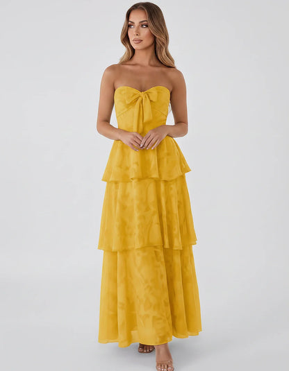 Jacquard Chiffon Sleeveless Sweetheart A-Line Maxi Dress for Party, Cocktail, Evening, Wedding Guest, Prom & Summer Events, f | SKU: SM-874531962847105-GOLD-L,SM-874531962847105-GOLD-M,SM-874531962847105-GOLD-S,SM-874531962847105-GOLD-XL,SM-874531962847105-GOLD-XS