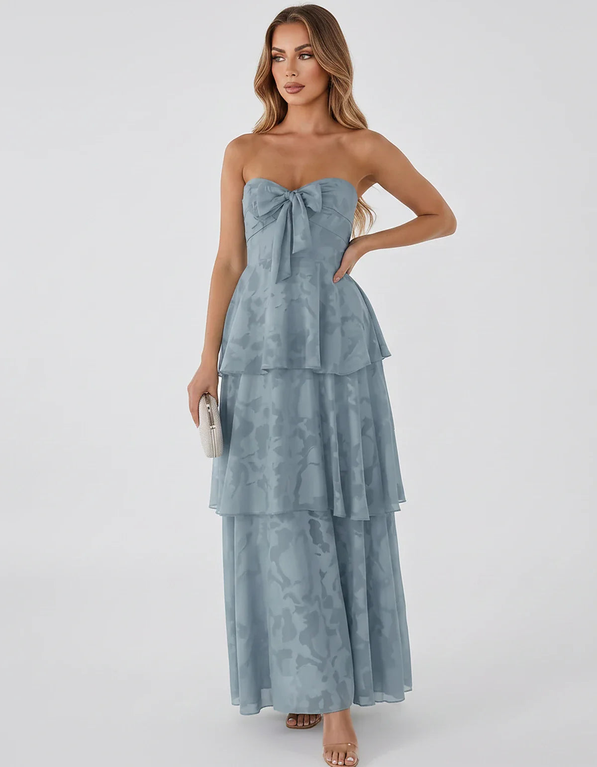 Jacquard Chiffon Sleeveless Sweetheart A-Line Maxi Dress for Party, Cocktail, Evening, Wedding Guest, Prom & Summer Events, f | SKU: SM-874531962847105-DUSTYBLUE-L,SM-874531962847105-DUSTYBLUE-M,SM-874531962847105-DUSTYBLUE-S,SM-874531962847105-DUSTYBLUE-XL,SM-874531962847105-DUSTYBLUE-XS