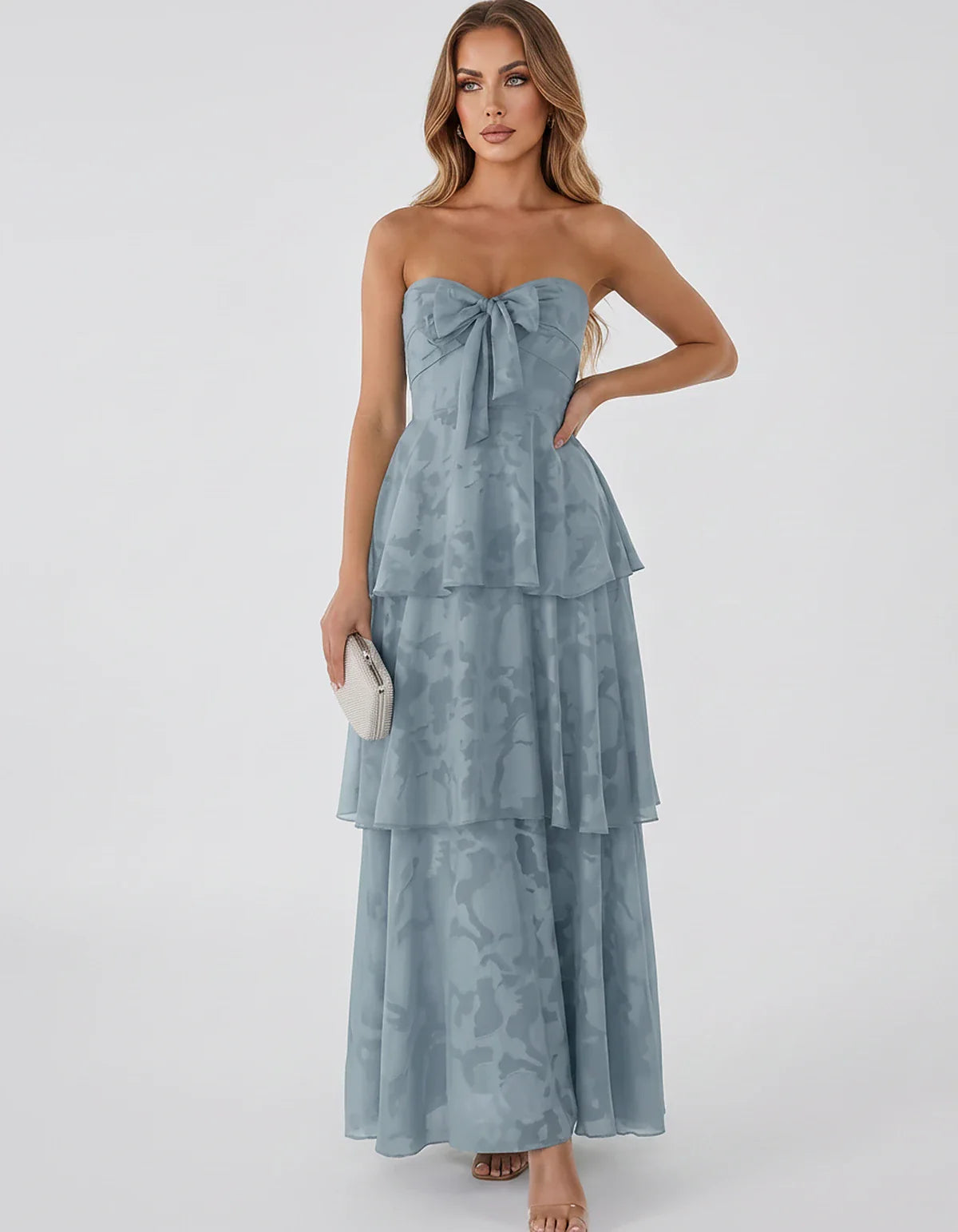 Jacquard Chiffon Sleeveless Sweetheart A-Line Maxi Dress for Party, Cocktail, Evening, Wedding Guest, Prom & Summer Events, f | SKU: SM-874531962847105-DUSTYBLUE-L,SM-874531962847105-DUSTYBLUE-M,SM-874531962847105-DUSTYBLUE-S,SM-874531962847105-DUSTYBLUE-XL,SM-874531962847105-DUSTYBLUE-XS