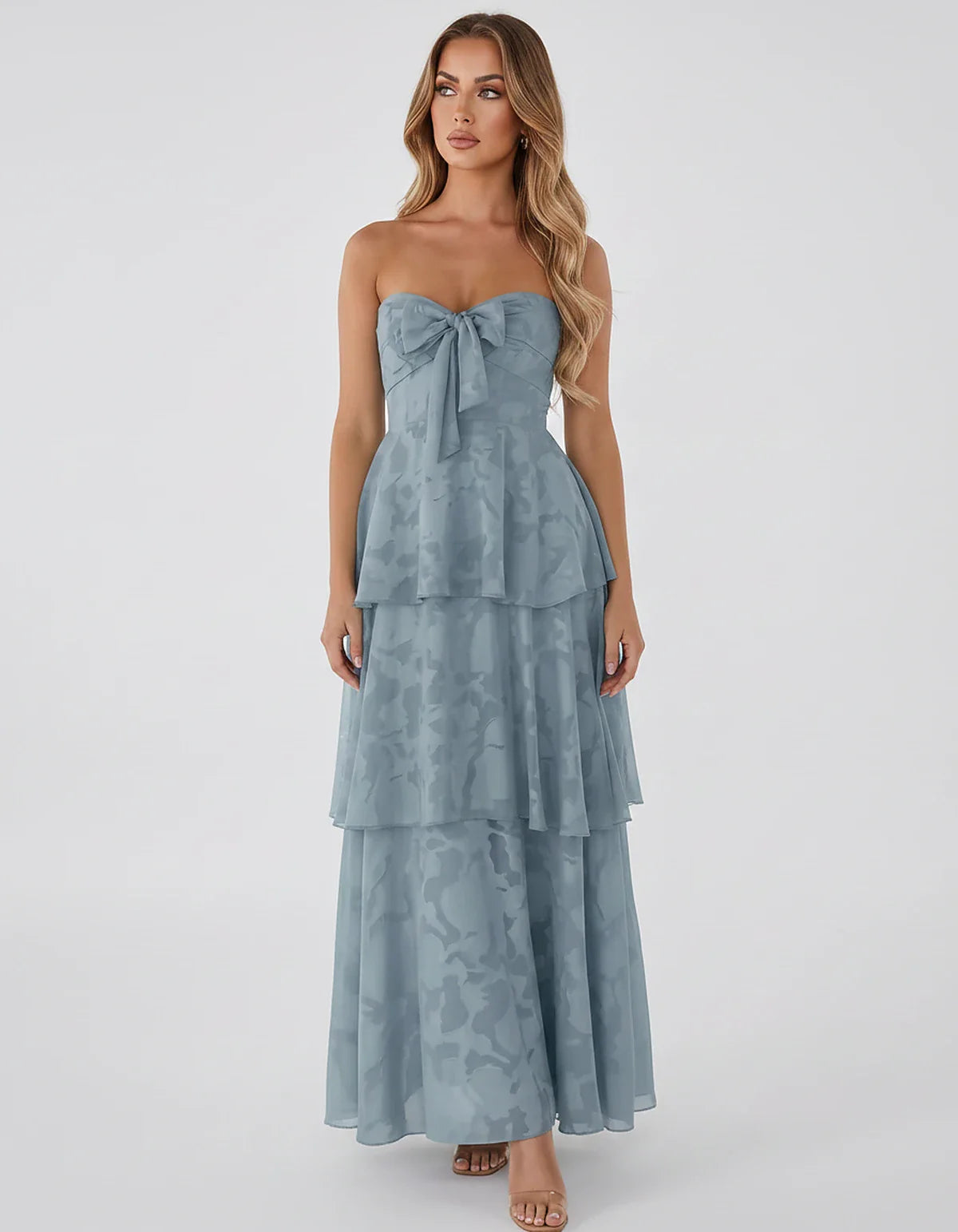 Jacquard Chiffon Sleeveless Sweetheart A-Line Maxi Dress for Party, Cocktail, Evening, Wedding Guest, Prom & Summer Events, f | SKU: SM-874531962847105-DUSTYBLUE-L,SM-874531962847105-DUSTYBLUE-M,SM-874531962847105-DUSTYBLUE-S,SM-874531962847105-DUSTYBLUE-XL,SM-874531962847105-DUSTYBLUE-XS