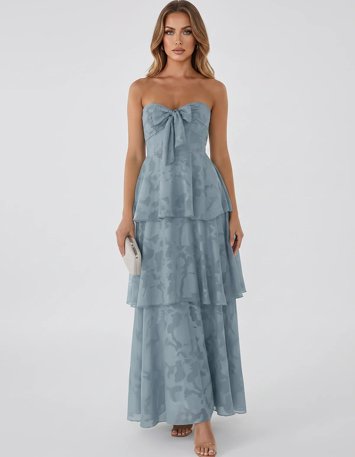 Jacquard Chiffon Sleeveless Sweetheart A-Line Maxi Dress for Party, Cocktail, Evening, Wedding Guest, Prom & Summer Events, f | SKU: SM-874531962847105-DUSTYBLUE-L,SM-874531962847105-DUSTYBLUE-M,SM-874531962847105-DUSTYBLUE-S,SM-874531962847105-DUSTYBLUE-XL,SM-874531962847105-DUSTYBLUE-XS